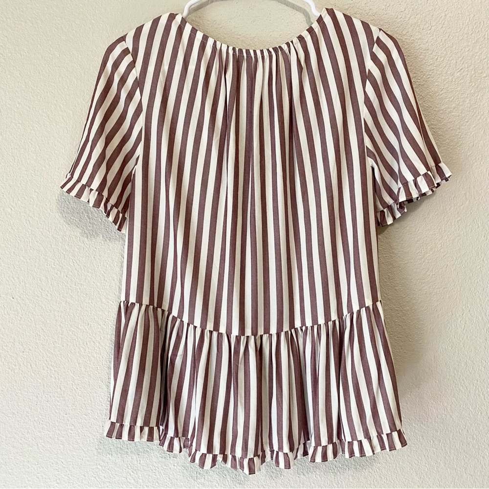 Madewell Stanza Ruffle Hem Top Small Striped Short Sleeve Peplum Preppy Cottage - Picture 7 of 12